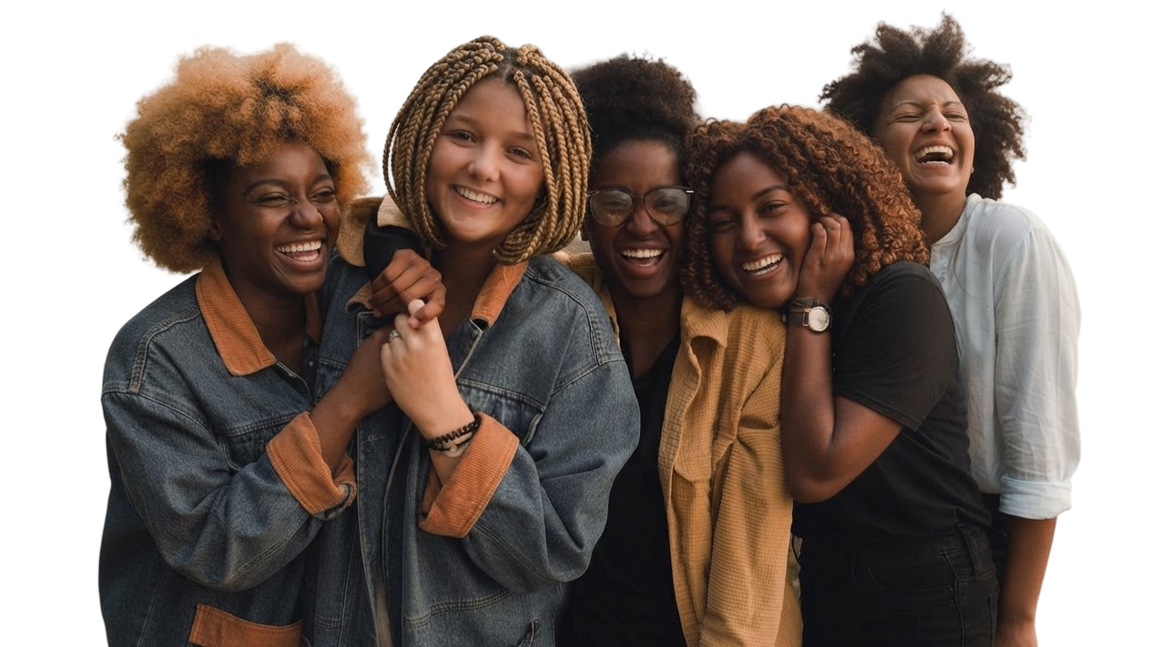 Four young women smiling together